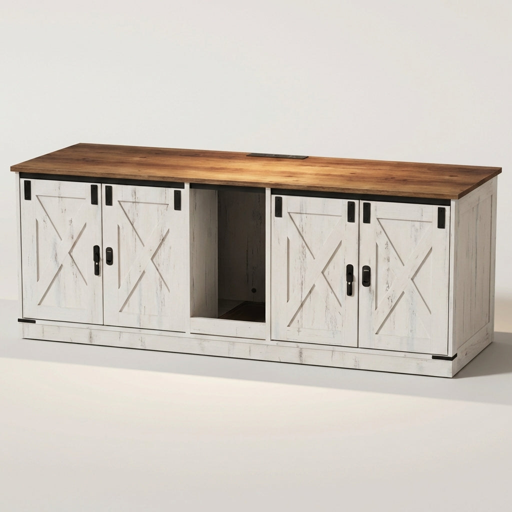 Meuble cache litière grand format bois blanc — Félis Cottage