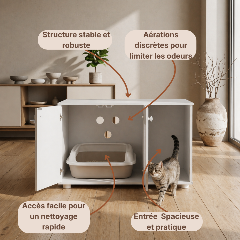 Meuble cache litière fermé design texturé — Félis Line