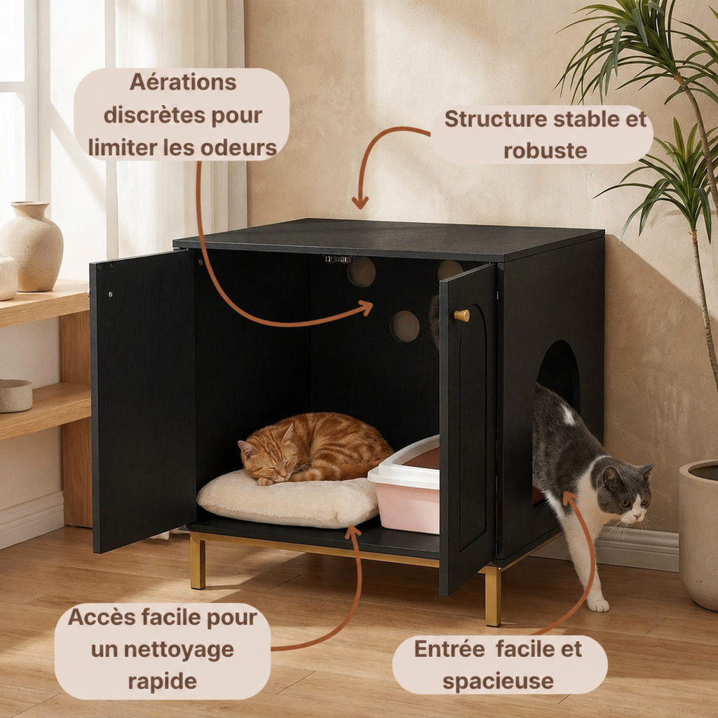 Meuble cache litière compact discret sur pieds — Félis Gold