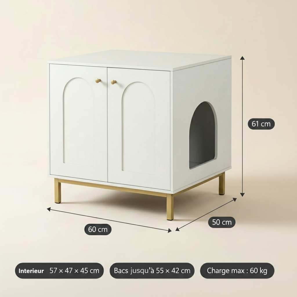 Meuble cache litière compact discret sur pieds — Félis Gold